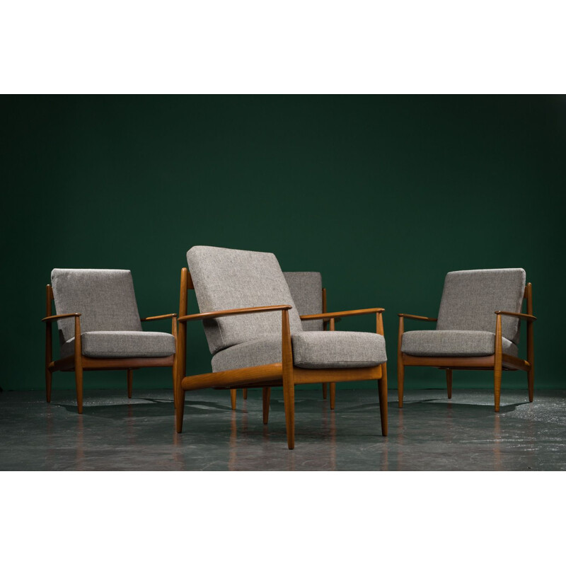 Set of 4 vintage teak lounge armchairs by Grete Jalk for France & Søn, Denmark 1960