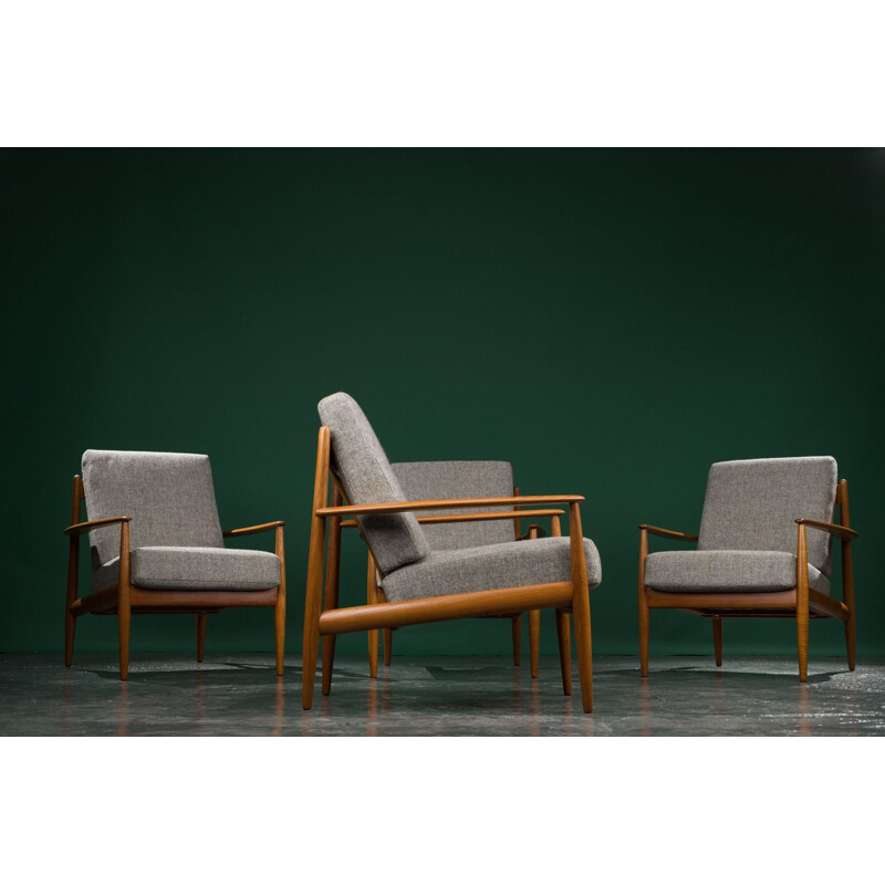 Set of 4 vintage teak lounge armchairs by Grete Jalk for France & Søn, Denmark 1960