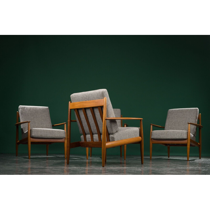 Set of 4 vintage teak lounge armchairs by Grete Jalk for France & Søn, Denmark 1960