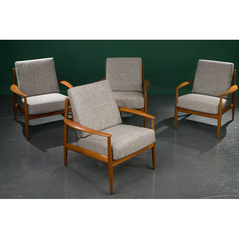 Lot de 4 fauteuils lounge vintage en teck  par Grete Jalk pour France & Søn, Danemark 1960