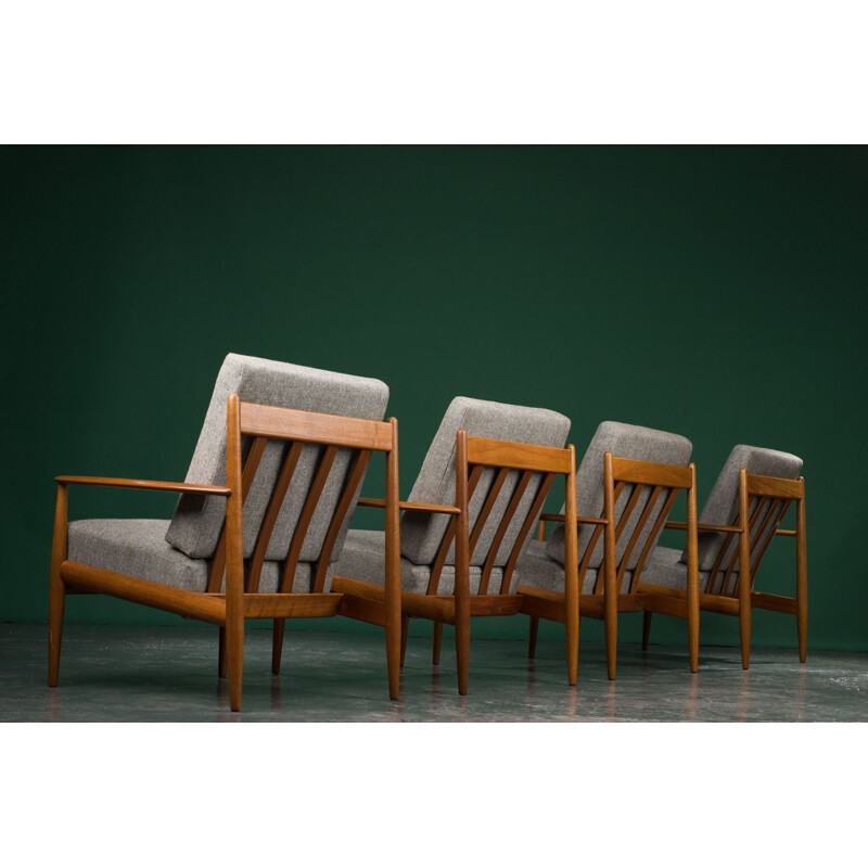 Lot de 4 fauteuils lounge vintage en teck  par Grete Jalk pour France & Søn, Danemark 1960
