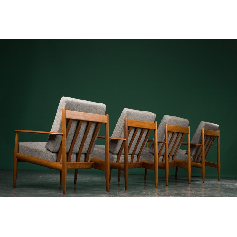 Set of 4 vintage teak lounge armchairs by Grete Jalk for France & Søn, Denmark 1960