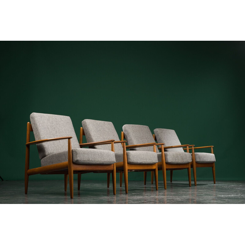 Set of 4 vintage teak lounge armchairs by Grete Jalk for France & Søn, Denmark 1960