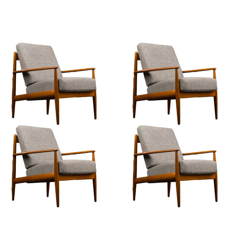 Lot de 4 fauteuils lounge vintage en teck  par Grete Jalk pour France & Søn, Danemark 1960
