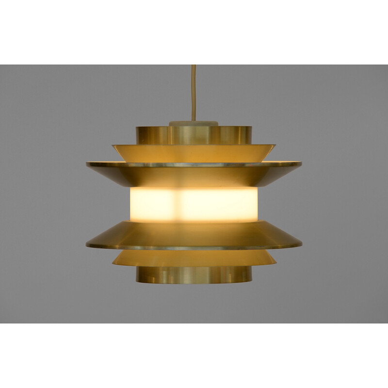 Vintage gold aluminium Trava pendant lamp by Carl Thore for Granhaga Metallindustri, Sweden 1970