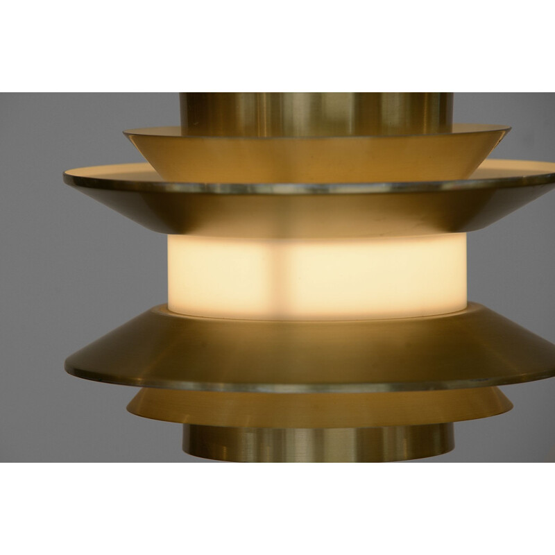 Vintage gold aluminium Trava pendant lamp by Carl Thore for Granhaga Metallindustri, Sweden 1970