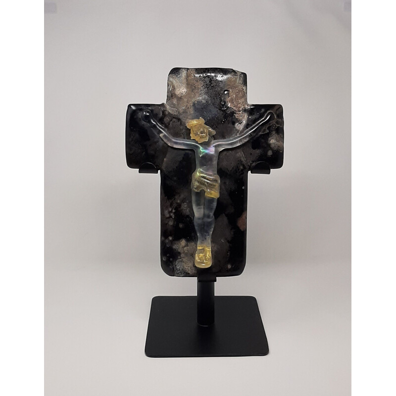 Vintage Crucifix in Murano glass for Alfredo Barbini, 1950
