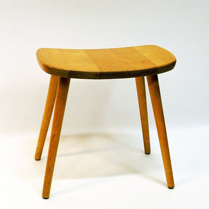 Vintage birch stool Palle by Yngve Ekström for Stolab, Sweden 1950