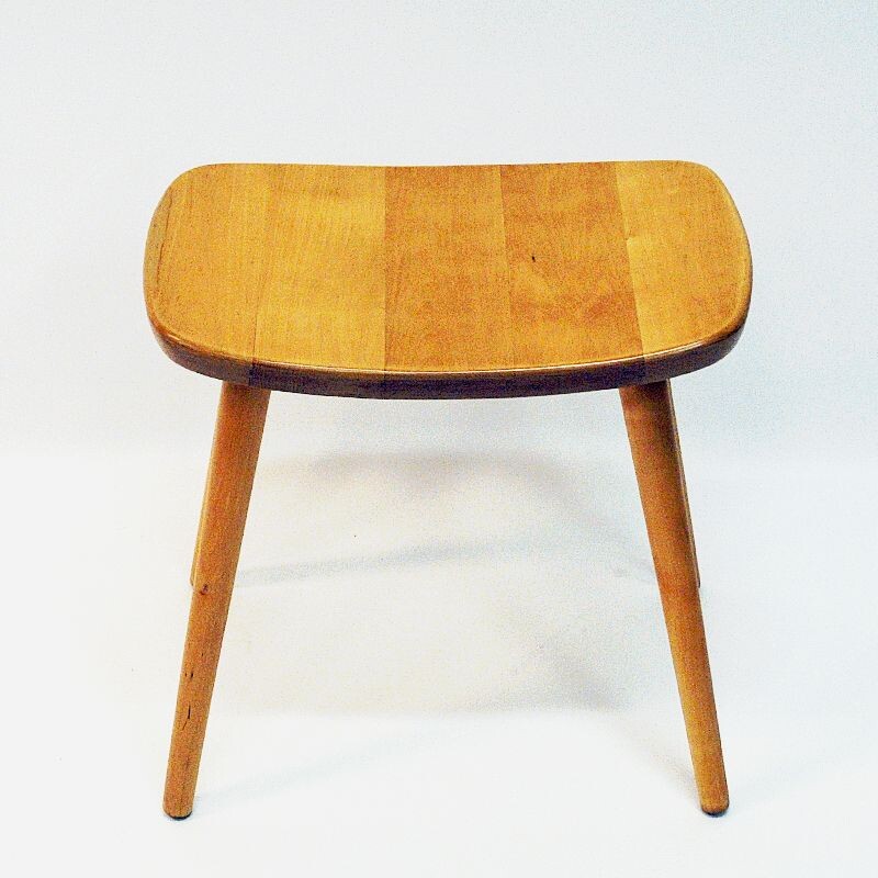 Vintage birch stool Palle by Yngve Ekström for Stolab, Sweden 1950