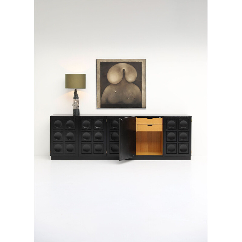 Vintage Brutalist black-stained oak sideboard 1970