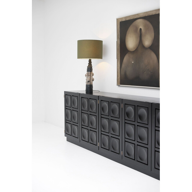 Vintage Brutalist black-stained oak sideboard 1970