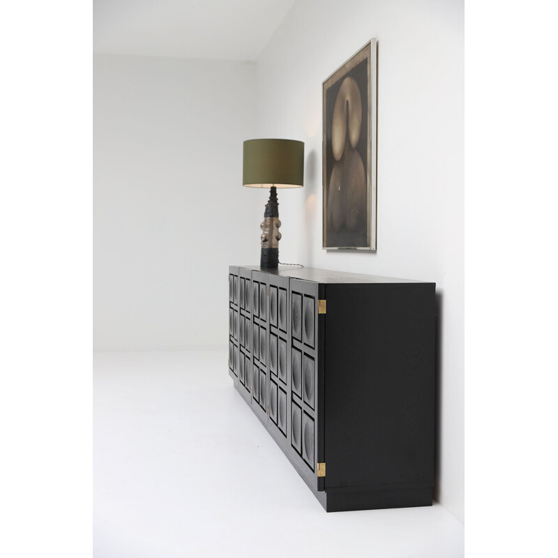 Vintage Brutalist black-stained oak sideboard 1970