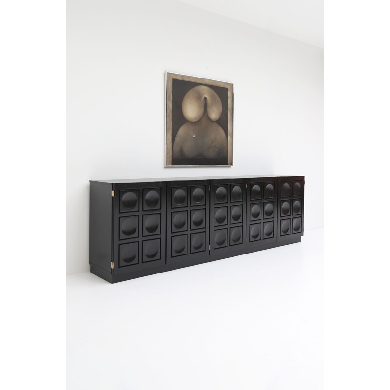 Vintage Brutalist black-stained oak sideboard 1970