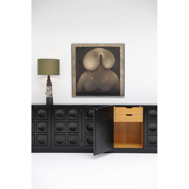 Vintage Brutalist black-stained oak sideboard 1970