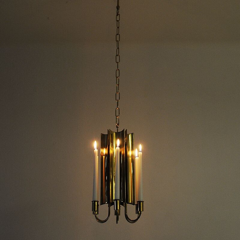 Vintage brass pendant lamp from Pierre Forsell for Skultuna, Sweden 1960