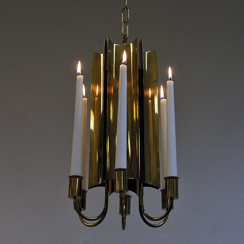 Vintage brass pendant lamp from Pierre Forsell for Skultuna, Sweden 1960