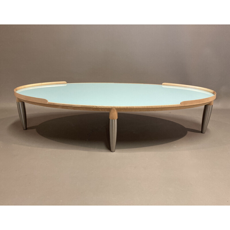 Vintage coffee table in beech, metal and glass, Scandinavia