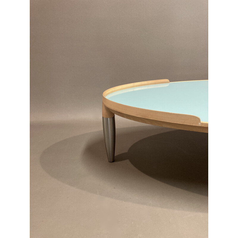 Vintage coffee table in beech, metal and glass, Scandinavia