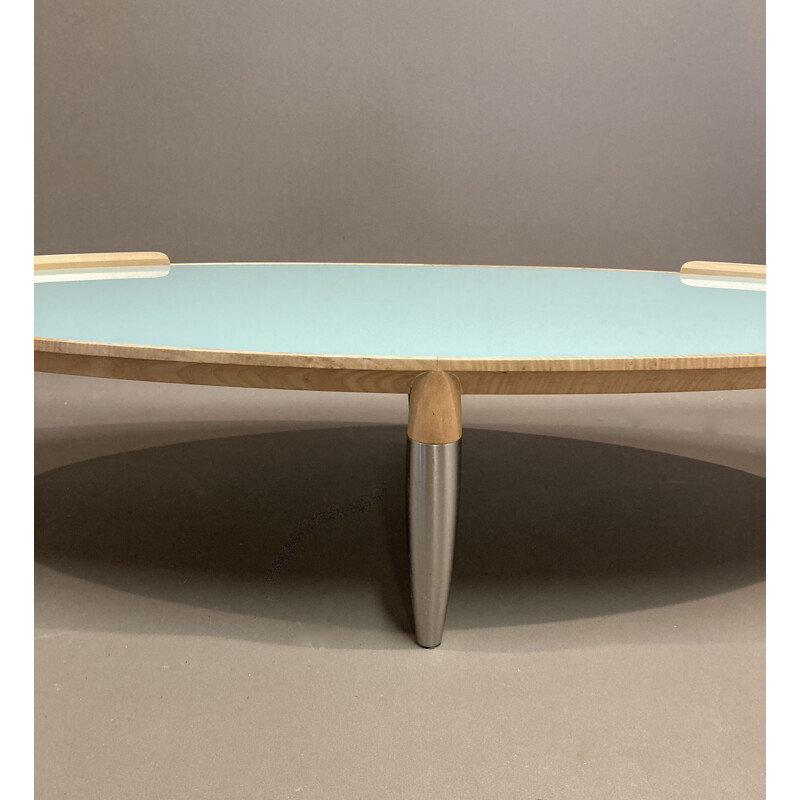 Vintage coffee table in beech, metal and glass, Scandinavia