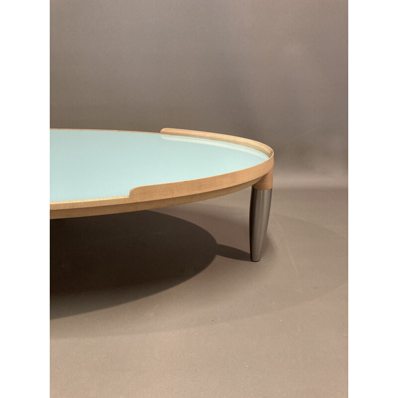 Vintage coffee table in beech, metal and glass, Scandinavia