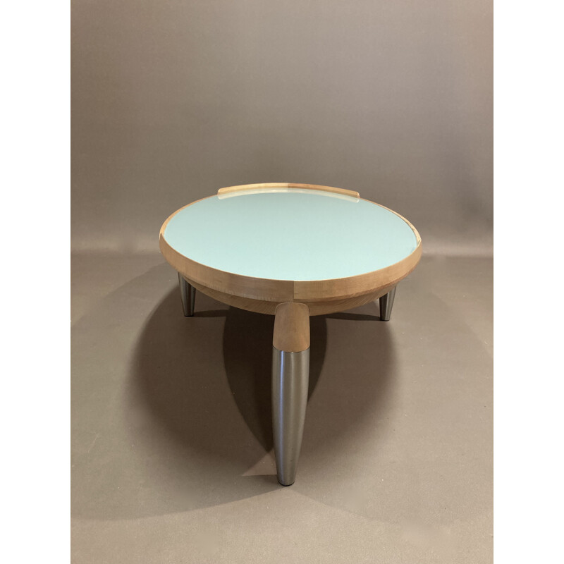 Vintage coffee table in beech, metal and glass, Scandinavia