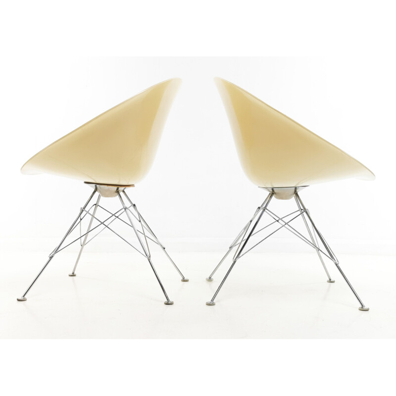 Vintage Eros armchairs in cream lucite and chromed thread by Philippe Starck for Kartell 1980