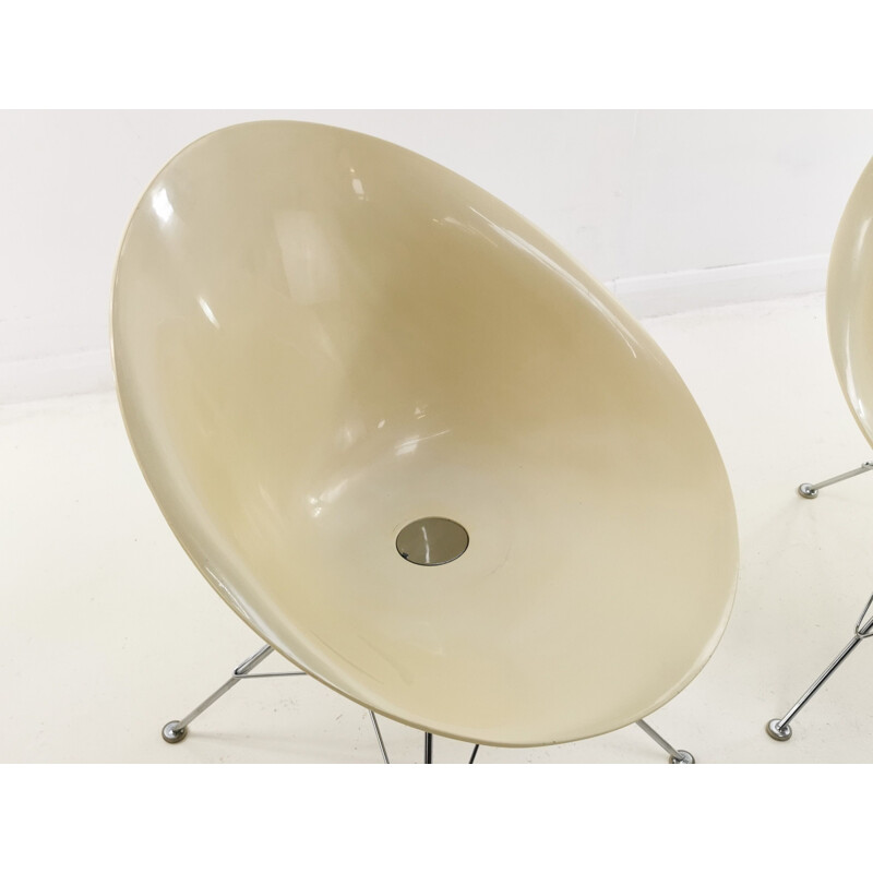 Vintage Eros armchairs in cream lucite and chromed thread by Philippe Starck for Kartell 1980