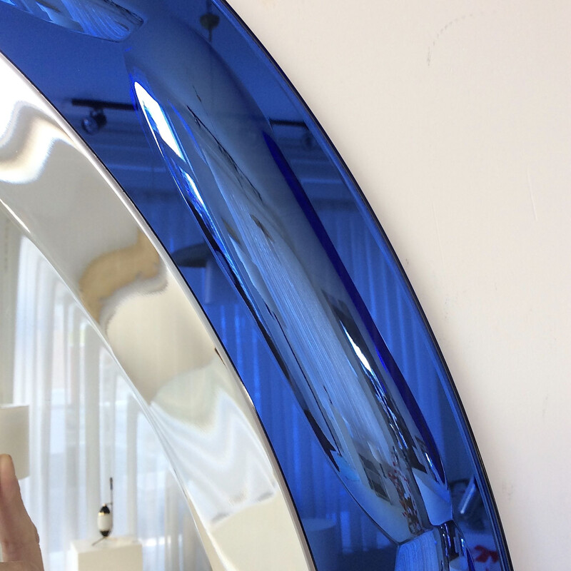 Vintage blue oval mirror by Antonio Lupi, Italy 1960