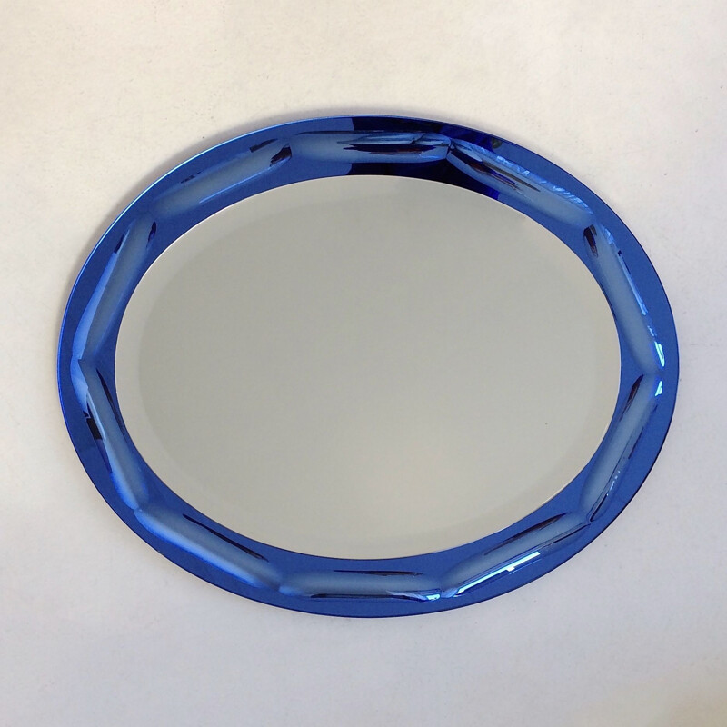 Vintage blue oval mirror by Antonio Lupi, Italy 1960