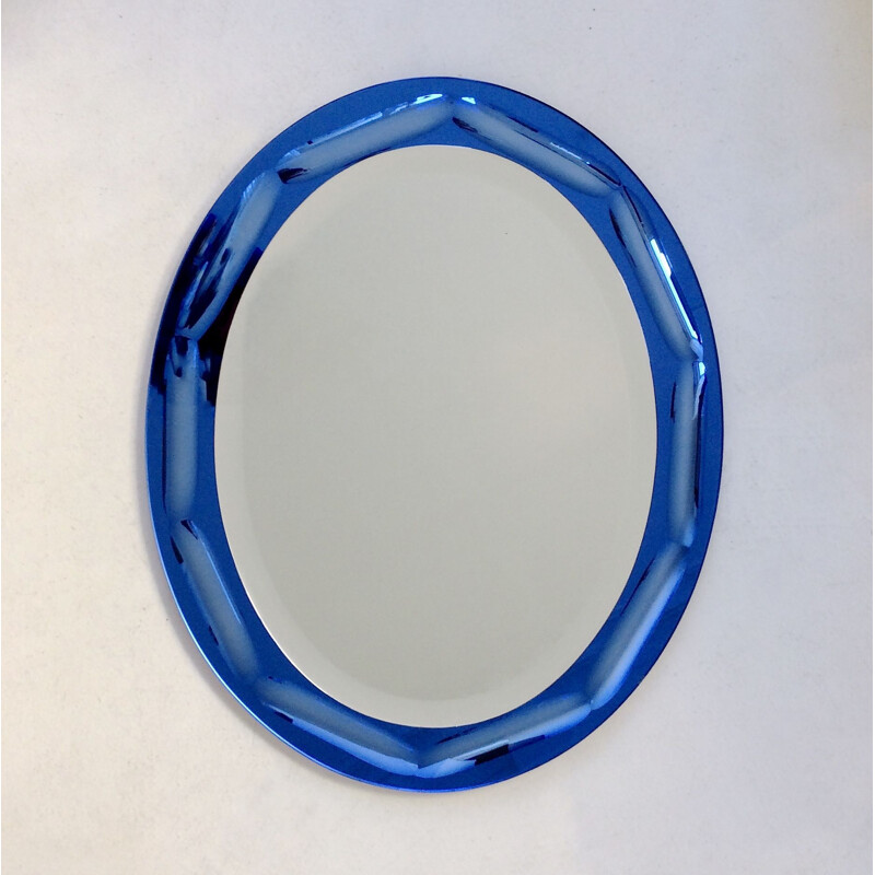 Vintage blue oval mirror by Antonio Lupi, Italy 1960
