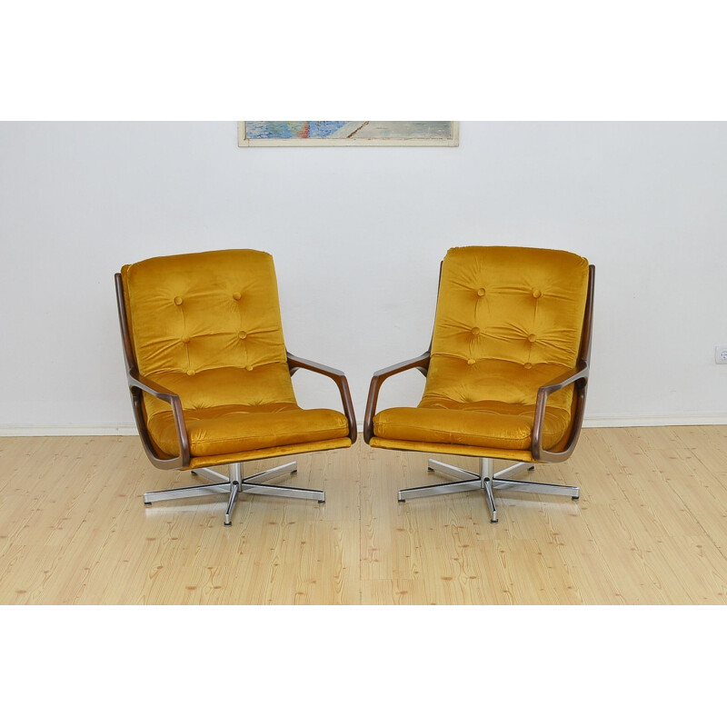 Paire de fauteuils pivotants vintage en velours 1960