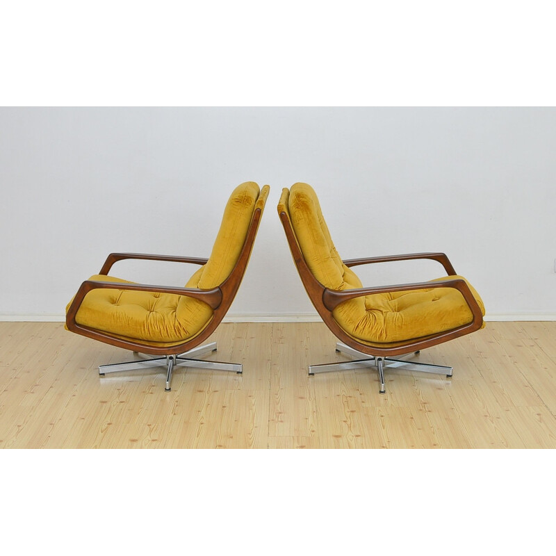 Pair of vintage velvet swivel armchairs 1960's