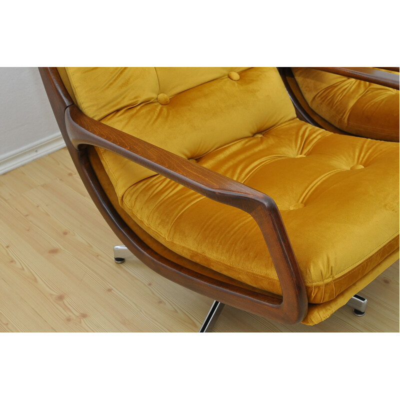 Paire de fauteuils pivotants vintage en velours 1960