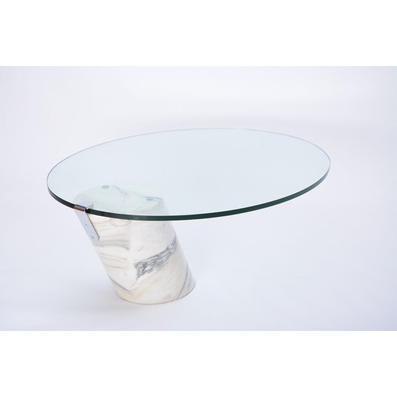 Vintage white marble and glass coffee table model K1000 by Ronald Schmitt, 1970