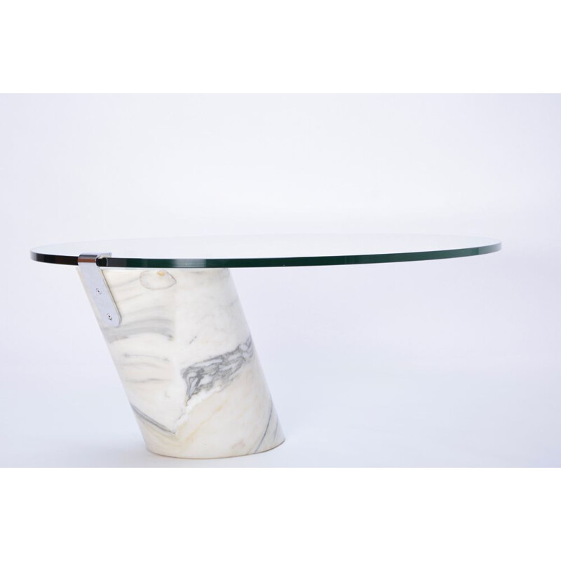 Vintage white marble and glass coffee table model K1000 by Ronald Schmitt, 1970