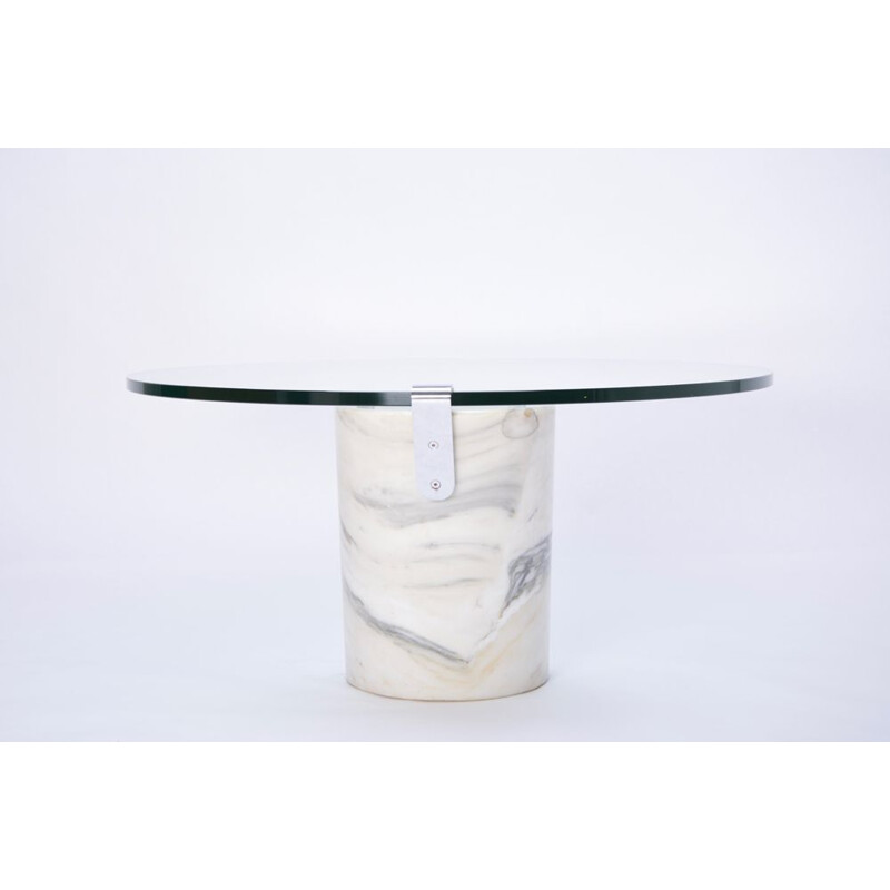 Table basse vintage en marbre blanc et verre modèle K1000 de Ronald Schmitt, 1970