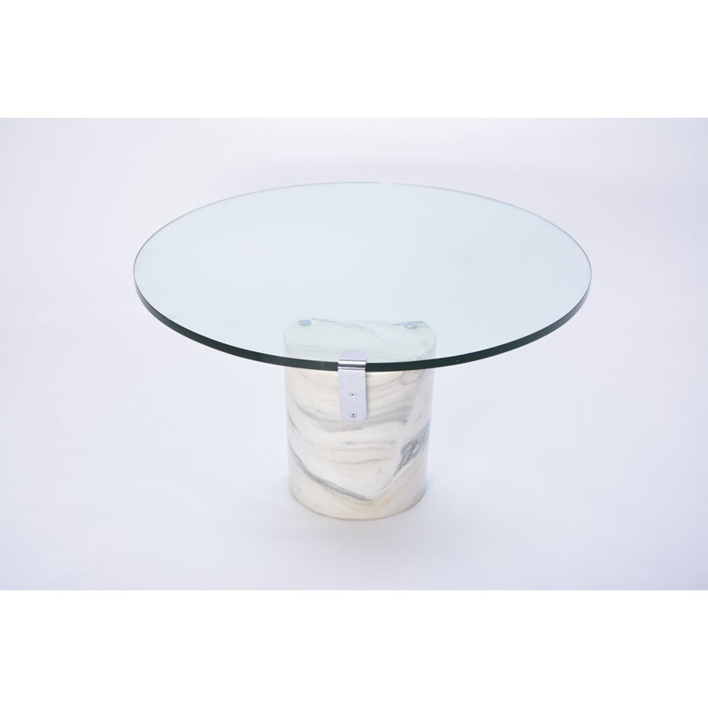 Vintage white marble and glass coffee table model K1000 by Ronald Schmitt, 1970