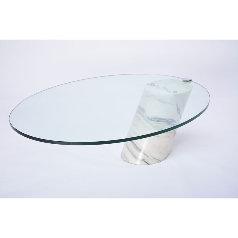 Table basse vintage en marbre blanc et verre modèle K1000 de Ronald Schmitt, 1970