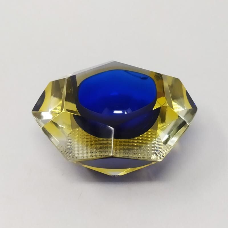 Vintage blue ashtray by Flavio Poli for Seguso 1960