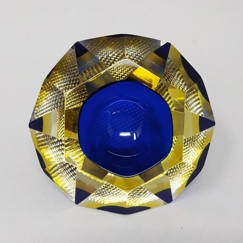 Vintage blue ashtray by Flavio Poli for Seguso 1960