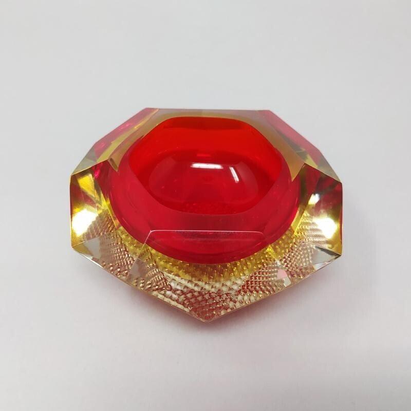 Vintage red ashtray from Flavio Poli for Seguso 1960