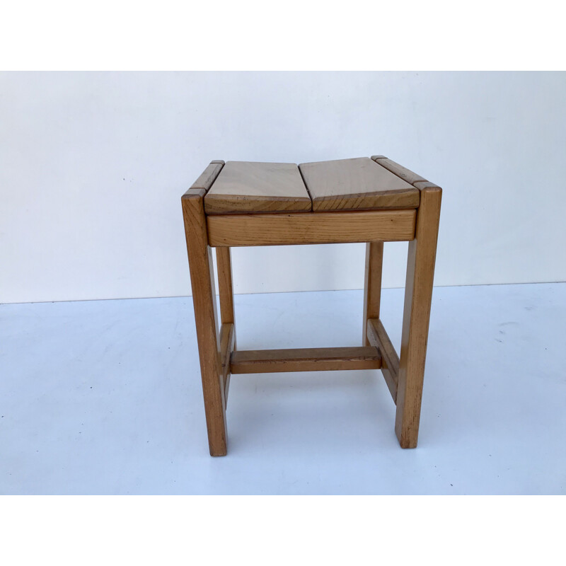 Vintage stool in solid elm, France 1970