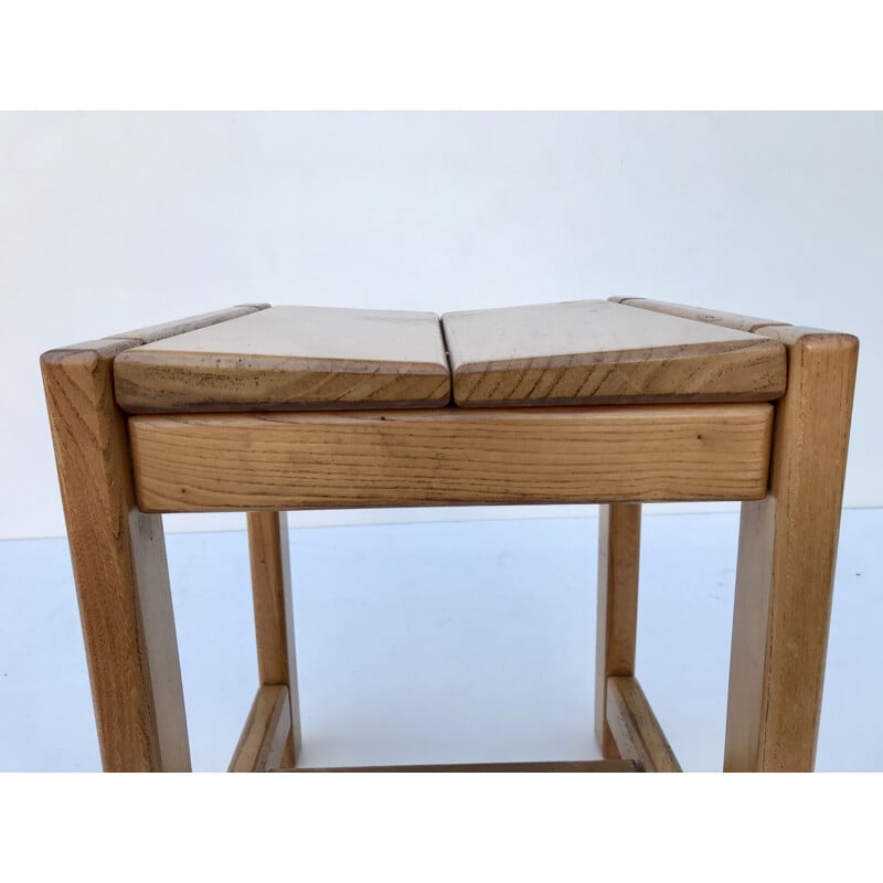 Vintage stool in solid elm, France 1970