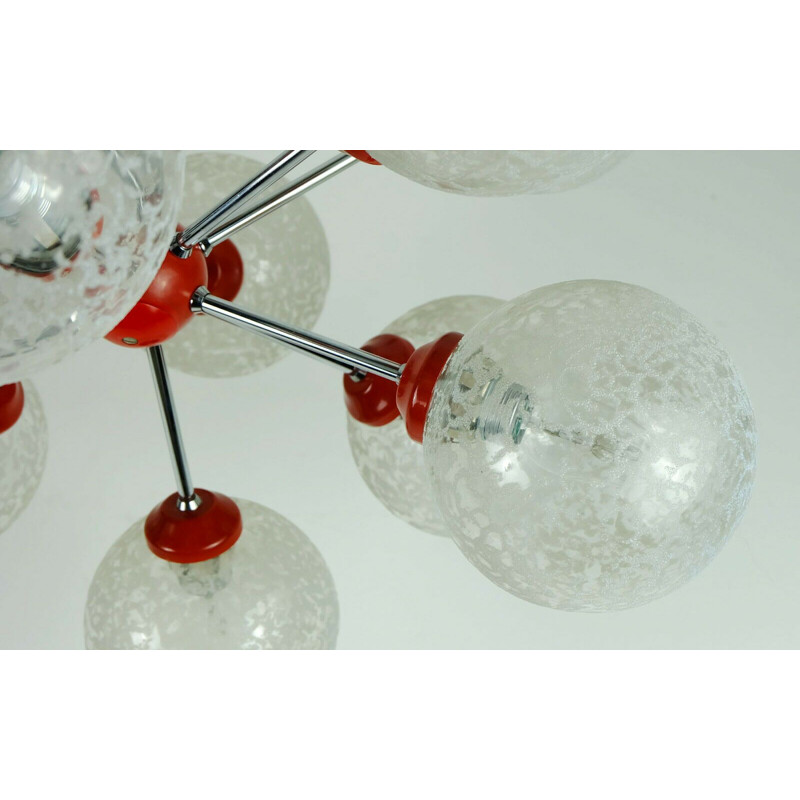 Vintage Sputnik chandelier in chrome, glass and red metal by Richard Essig 1960