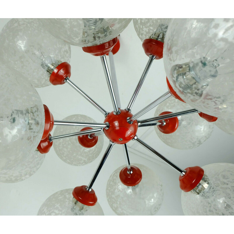 Vintage Sputnik chandelier in chrome, glass and red metal by Richard Essig 1960