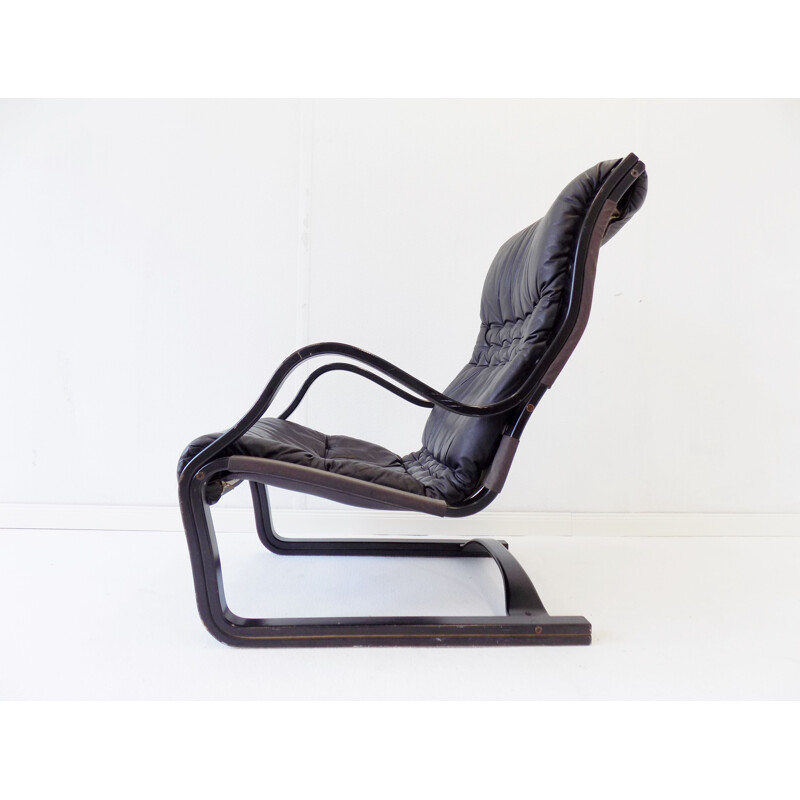 Vintage black leather armchair by Esko Pajamies Asko Koivutaru 1970