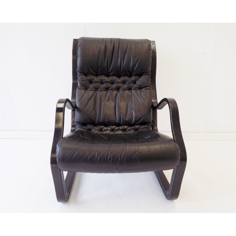 Vintage black leather armchair by Esko Pajamies Asko Koivutaru 1970