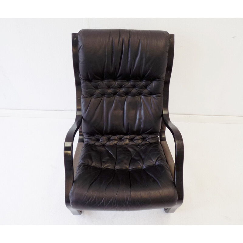 Vintage black leather armchair by Esko Pajamies Asko Koivutaru 1970