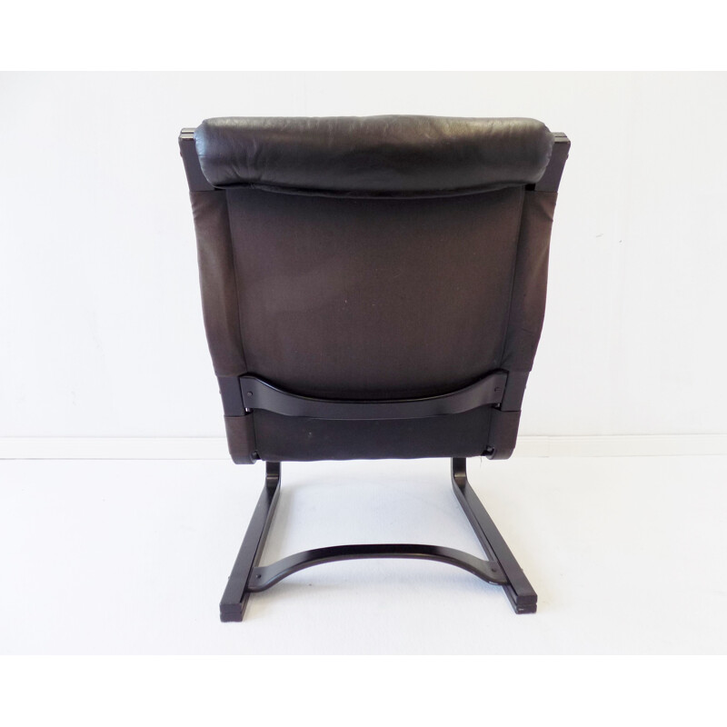 Vintage black leather armchair by Esko Pajamies Asko Koivutaru 1970