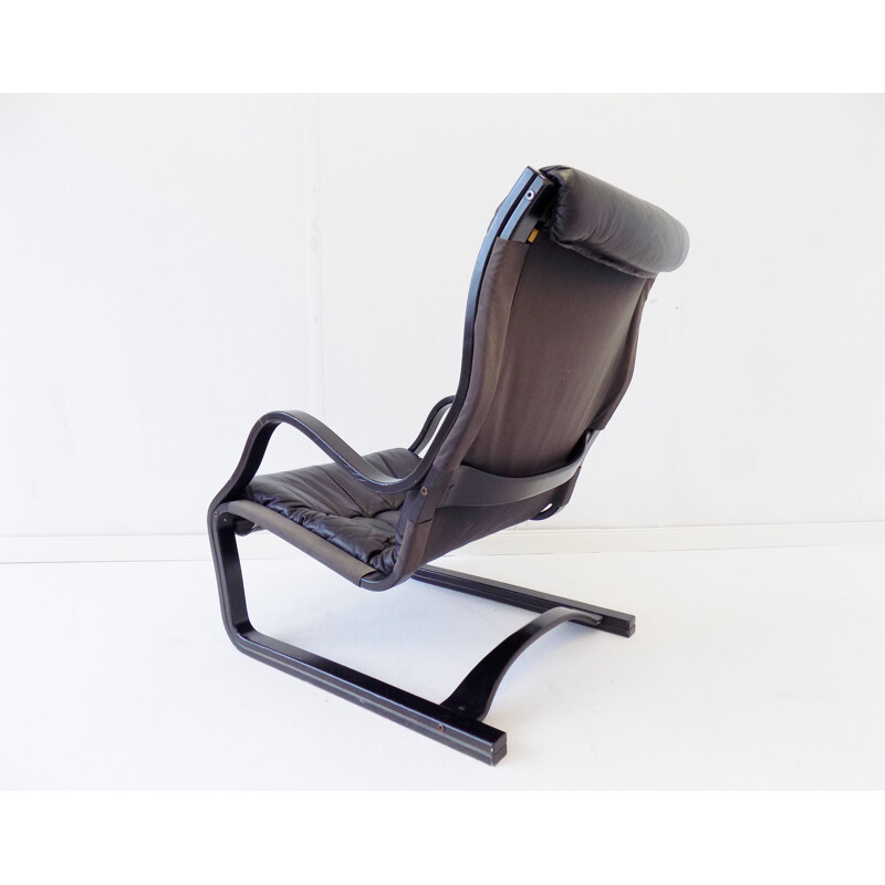 Vintage black leather armchair by Esko Pajamies Asko Koivutaru 1970